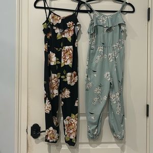 One mint and one black romper with floral designs, girls size medium
